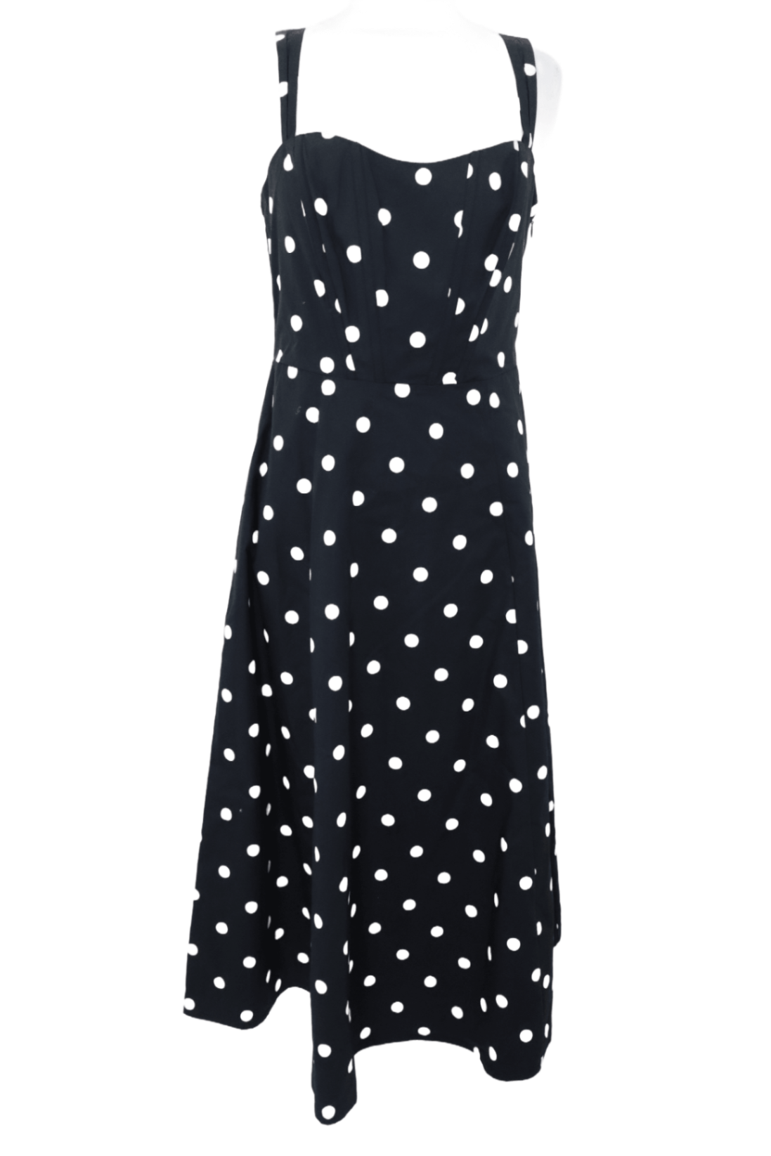 M&S Women's Dress Black & White Polka Dot Sleeveless Lace Up Boned Bodice New