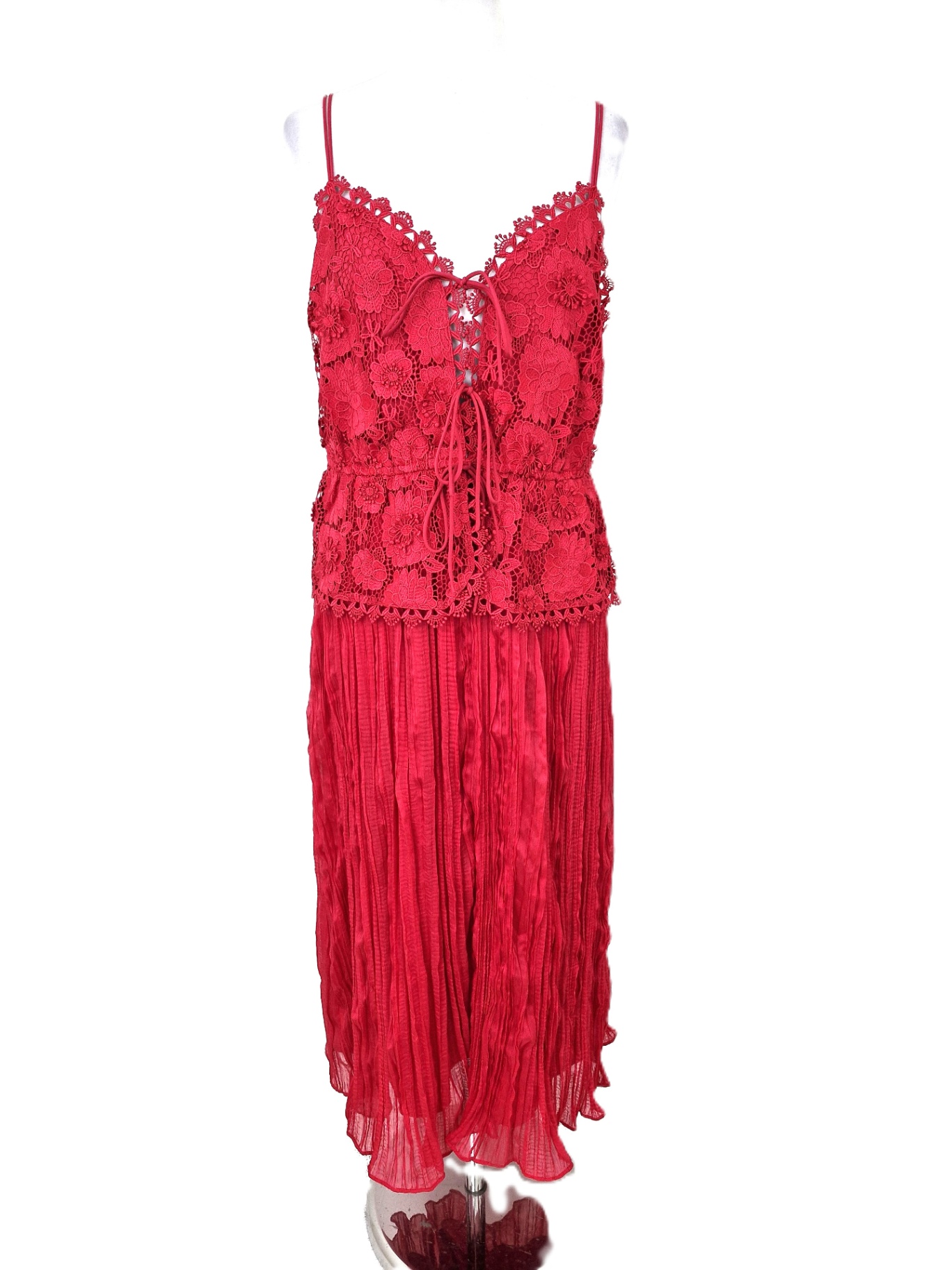 M&S Women's Dress Raspberry Floral Lace Spaghetti Strap Tie V-Neck New