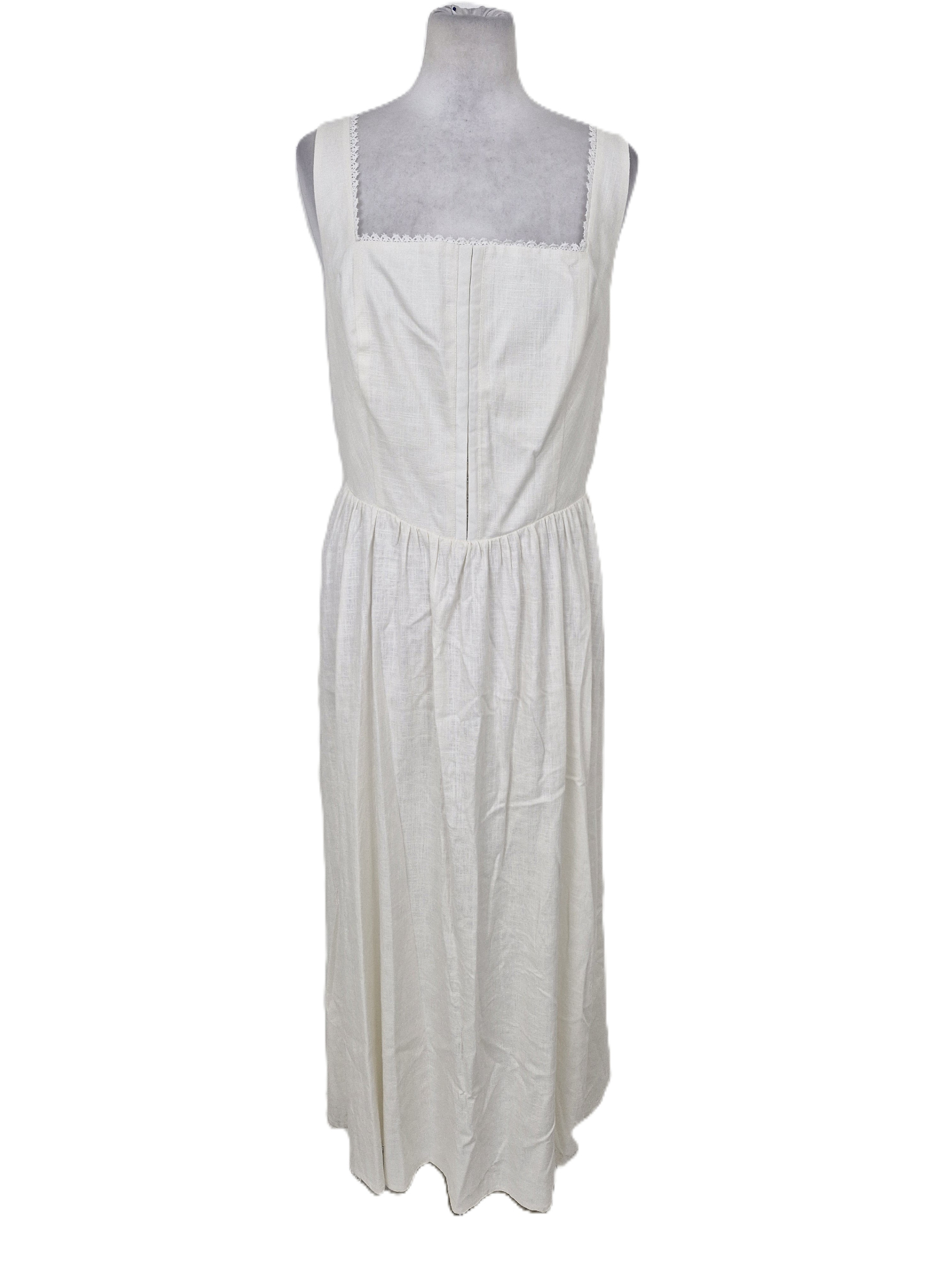 M&S Women's Waisted Dress White Lace Trim Sleeveless Square Neck Zip New