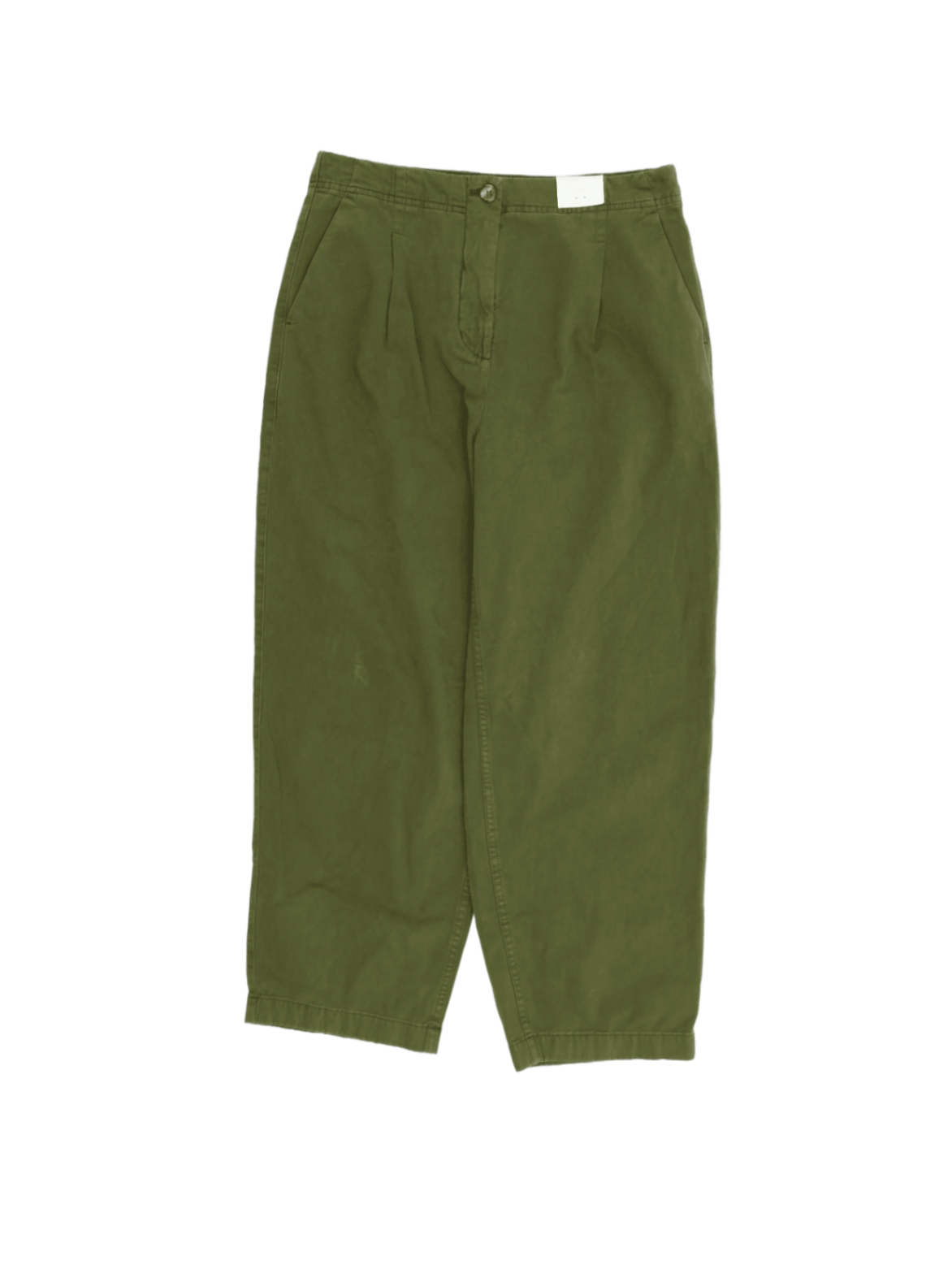 M&S Women's Trousers Khaki Cotton Barrel Leg Pockets Zip New
