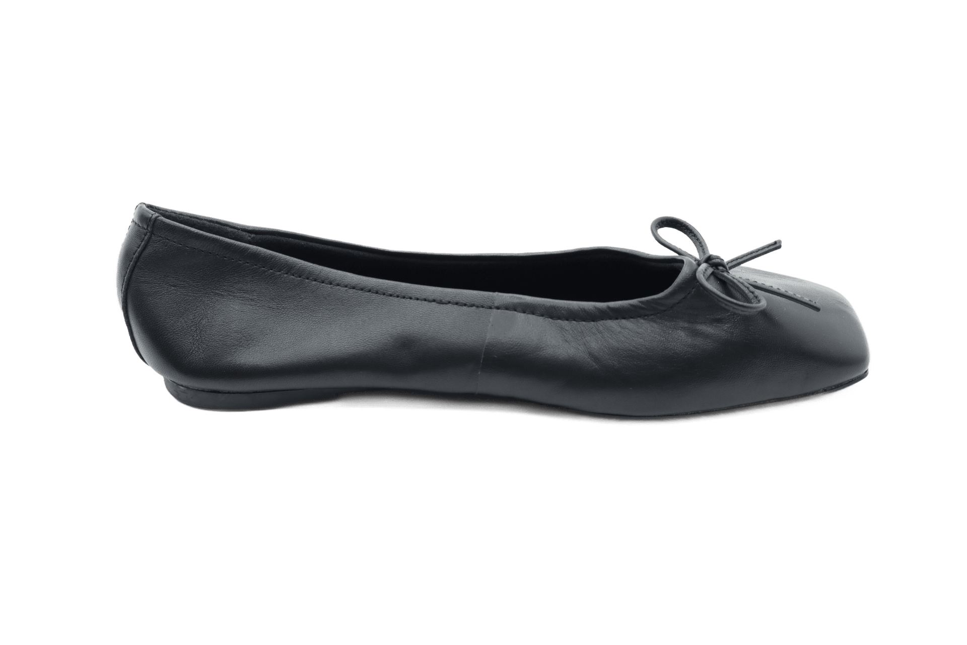 Marks & Spencer Flat Shoes Black Leather Slip On Square Toe Ballet Bow Tie New