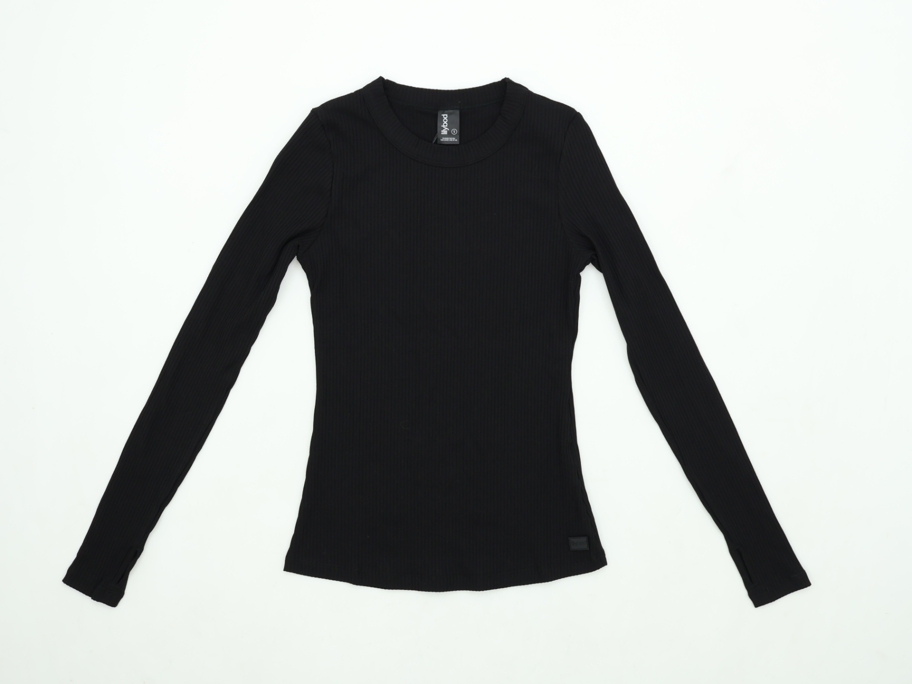 lilybod Women’s Top Black Crew Neck Fiona Ribbed Long Sleeve New