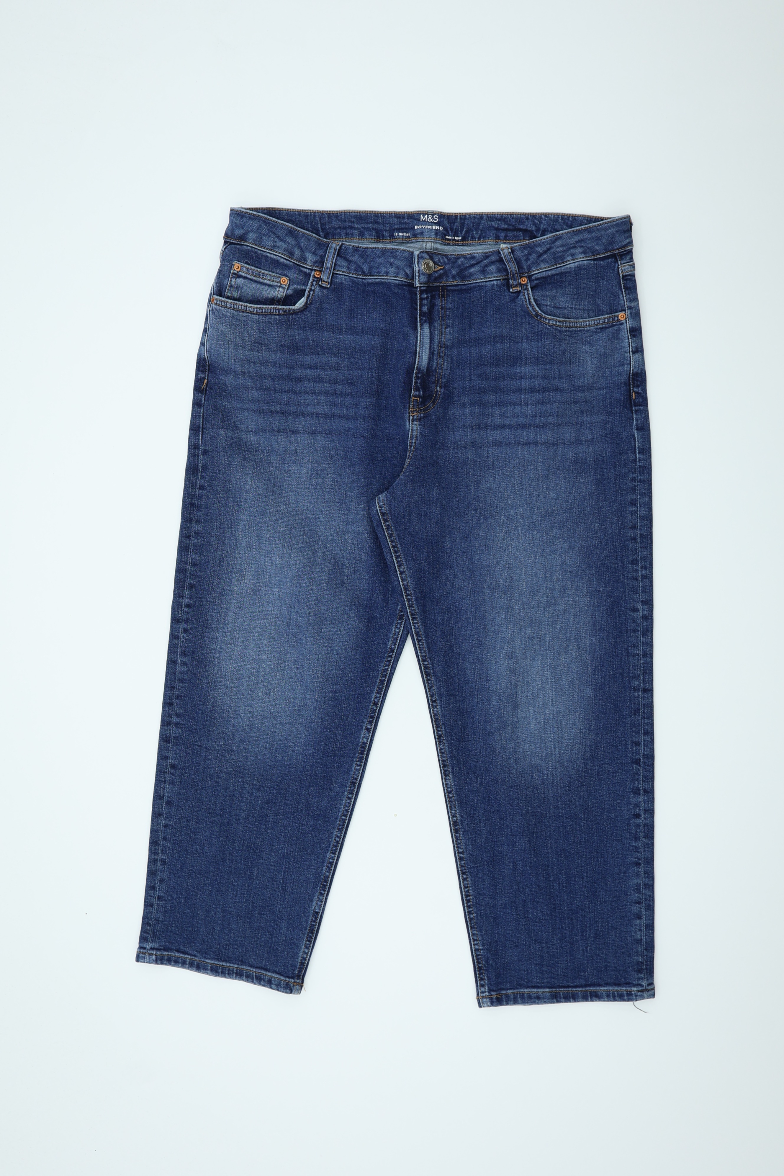 Marks & Spencer Women's Jeans Blue Boyfriend Pockets Zip Button New