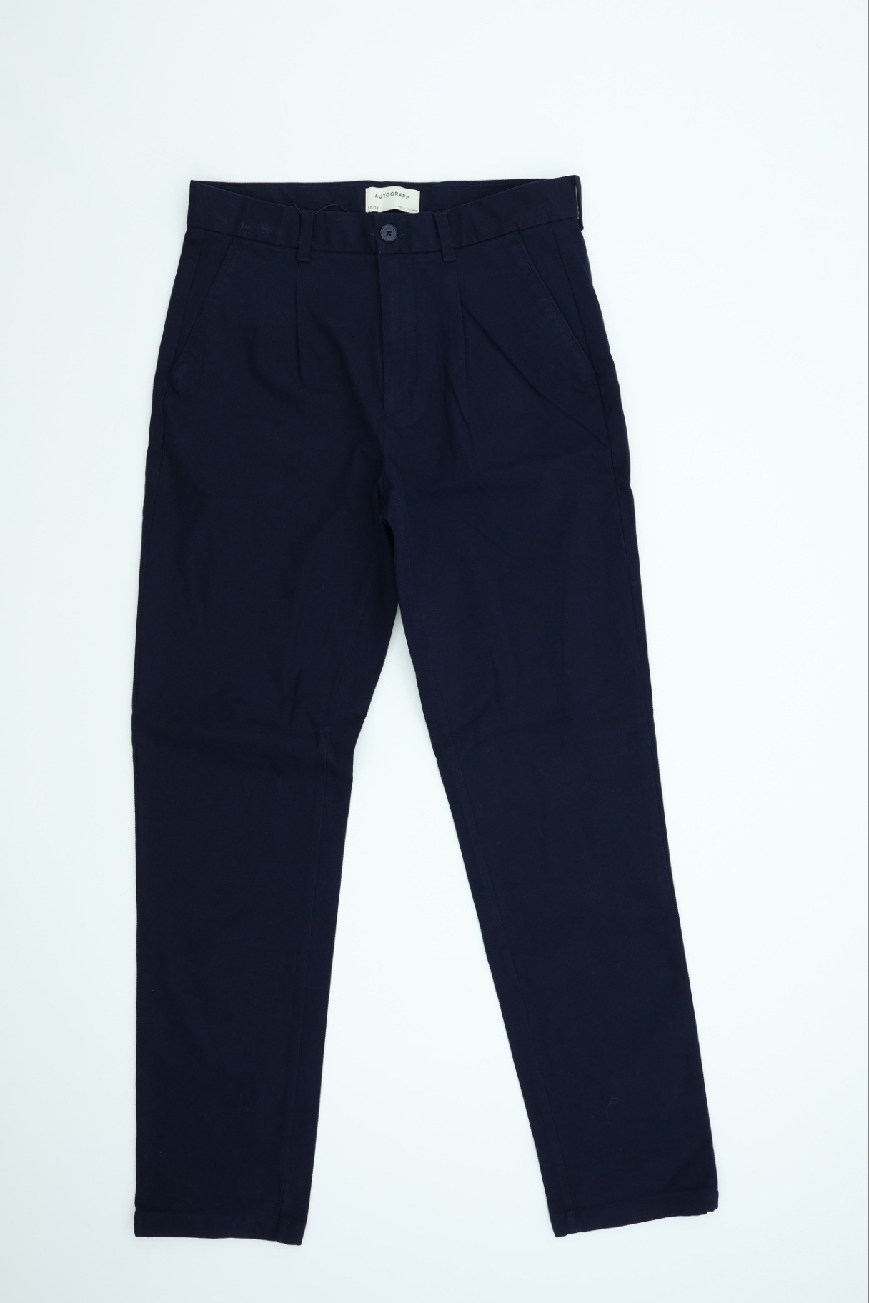 Autograph Men’s Trousers. Dark Navy Straight Leg Pockets Button NEW