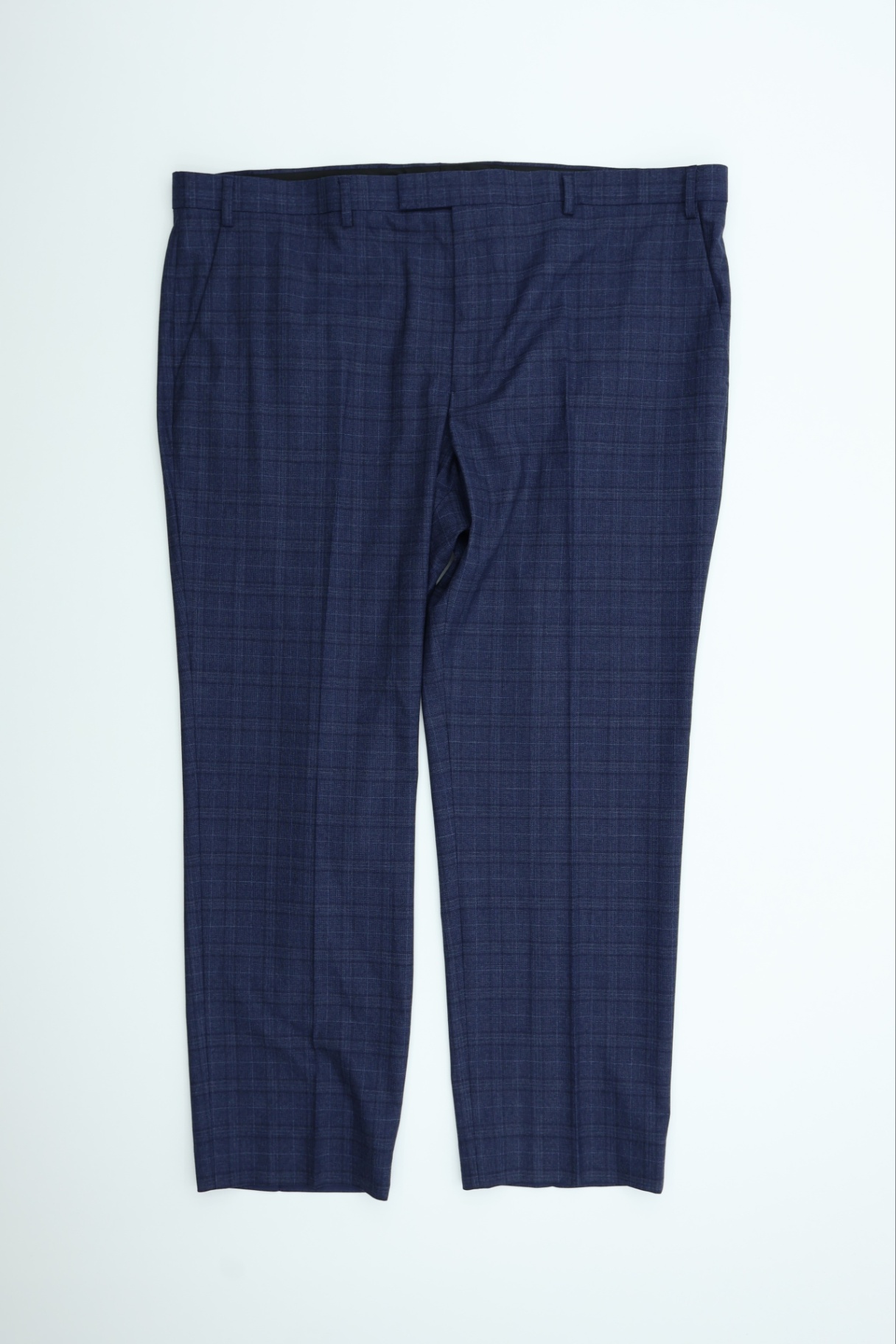 Marks & Spencer Men’s Trousers Navy Blue Check Pockets Button Regular Fit New